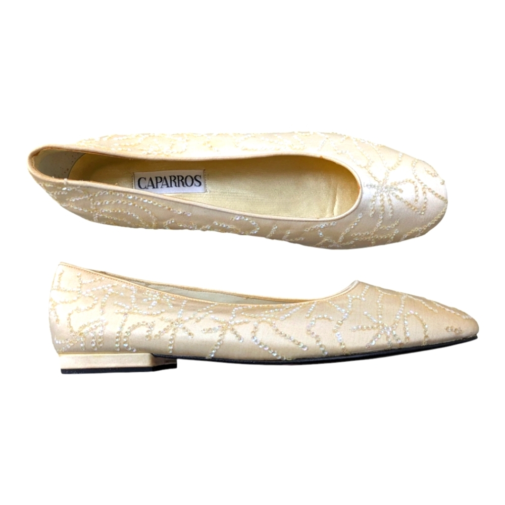 Caparros Cream Ballet Flat Iridescent Sequin Embellished Shoes Womens 11 Vintage